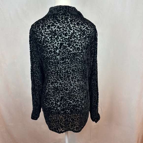 Mandee Womens Burn out Velvet Long Sleeve Black Silk Blouse sz Small whimsigoth - Picture 2 of 10